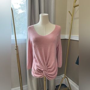LOFT Quarter Sleeve Pink V-Neck Sweater